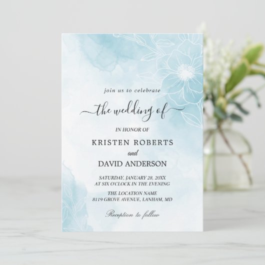 lichtblauwe bruiloft kaart (Staand voorkant)