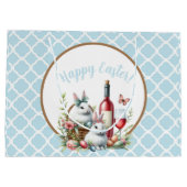 Lichtblauwe Bunny & Wine Waterverf Groot Cadeauzakje (Achterkant)