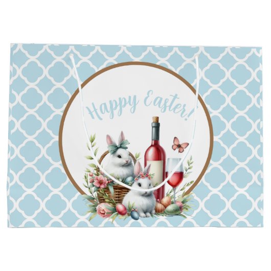 Lichtblauwe Bunny & Wine Waterverf Groot Cadeauzakje (Achterkant)