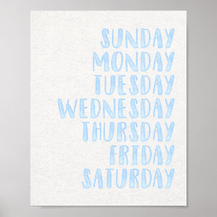 Lichtblauwe dagen van de week Kinder Nursery Poste Poster