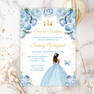 Lichtblauwe Donkere Huid Prinses Sweet Sixteen Kaart