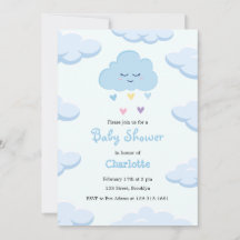 Lichtblauwe Eenvoudige Wolk Baby Shower Uitnodigin