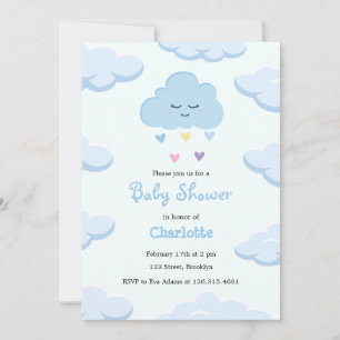 Lichtblauwe Eenvoudige Wolk Baby Shower Uitnodigin Kaart
