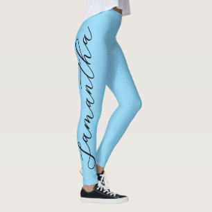 Lichtblauwe effen kleur All-Over-Print Leggings