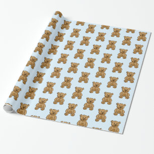 Lichtblauwe en bruine Teddy Bear Boy's Gift Wrap Cadeaupapier