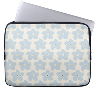 Lichtblauwe en Crème Retro Bloem Laptop Sleeve