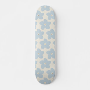 Lichtblauwe en Crème Retro Bloem Skateboard
