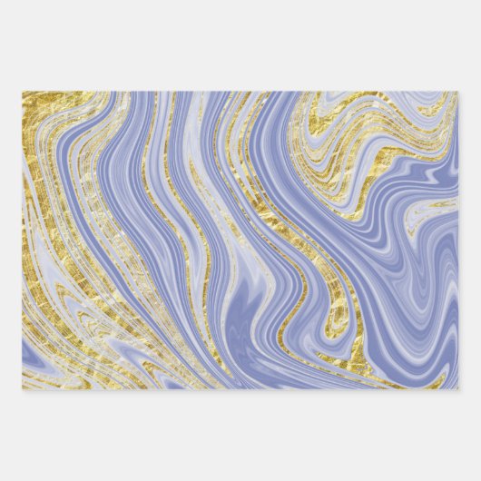 Lichtblauwe en gouden marmerlook inpakpapier vel (Voorkant 3)