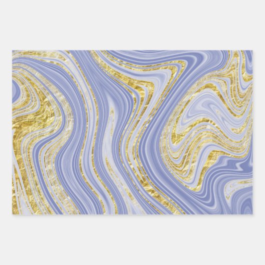 Lichtblauwe en gouden marmerlook inpakpapier vel (Voorkant)