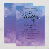 lichtblauwe en paarse trouwuitnodigingen kaart (Voorkant / Achterkant)