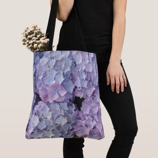 Lichtblauwe en roze Hydrangea Canvas tas (Dichtbij)