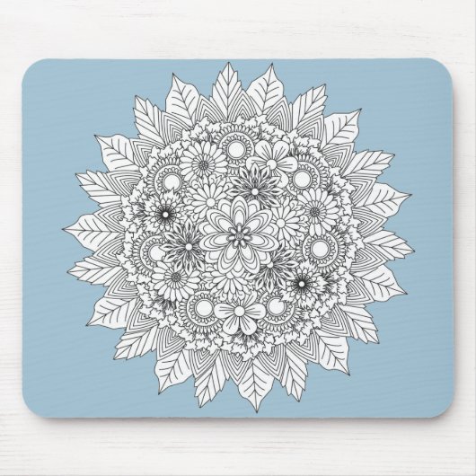 Lichtblauwe en witte bloemkleur muismat (Voorkant)