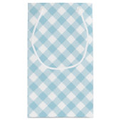 Lichtblauwe en witte diagonale gingham klein cadeauzakje (Achterkant)