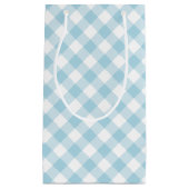 Lichtblauwe en witte diagonale gingham klein cadeauzakje (Voorkant)