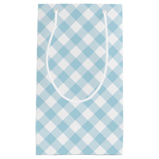 Lichtblauwe en witte diagonale gingham klein cadeauzakje (Voorkant)