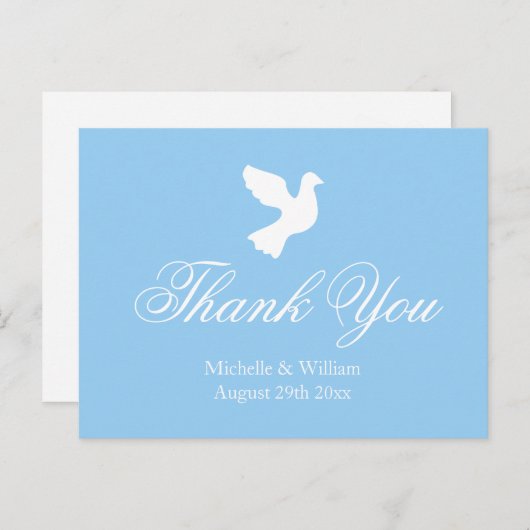 Lichtblauwe en witte duif bruiloft dank u kaarten (Voorkant / Achterkant)