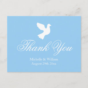 Lichtblauwe en witte duif bruiloft dank u kaarten