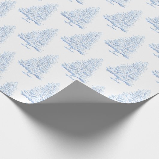 Lichtblauwe en witte wintersparren cadeaupapier (Hoek)