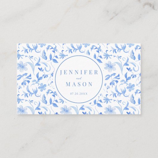 Lichtblauwe folk bloemenbruiloft RSVP QR-codekaart Informatiekaartje (Achterkant)