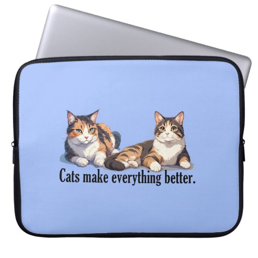 Lichtblauwe Funny Cat Theme Laptop Electronics Bag Laptop Sleeve (Voorkant)