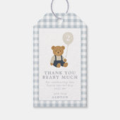 Lichtblauwe geruite Teddybeer Verjaardagscadeau et Cadeaulabel (Voorkant)