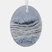 Lichtblauwe gescheurde jeans textuur glas ornament (Voorkant Rechts)