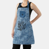 Lichtblauwe gestructureerde stof met zwart kruiden schort (Insitu)