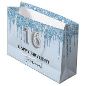 Lichtblauwe glitter druipt naam Sweet 16 Groot Cadeauzakje (Voorkant Gekanteld)