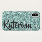 Lichtblauwe glitter gepersonaliseerd met Jouw naam Case-Mate iPhone Case (Achterkant (horizontaal))