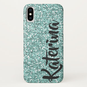 Lichtblauwe glitter gepersonaliseerd met Jouw naam iPhone X Hoesje