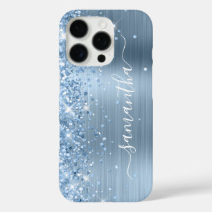 Lichtblauwe Glitterige Glam Meisjesachtige Handtek iPhone 16 Pro Hoesje