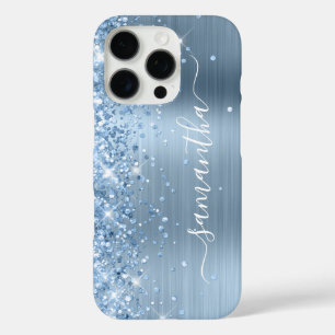 Lichtblauwe Glittery Glam Girly Signature iPhone 16 Pro Hoesje