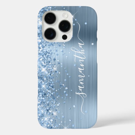 Lichtblauwe Glittery Glam Girly Signature Case-Mate iPhone Case (Achterkant)