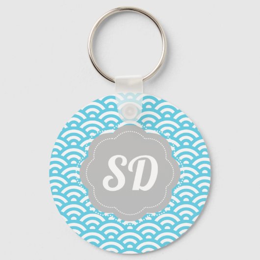 Lichtblauwe Golf Aangepaste Monogram Sleutelhanger (Voorkant)