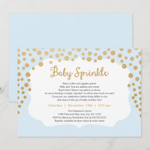 Lichtblauwe gouden jongensbaby sprinkle uitnodigin kaart