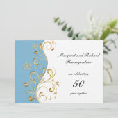 Lichtblauwe gouden krullen 50ste huwelijksverjaard kaart (Staand voorkant)