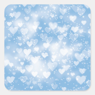 Lichtblauwe hartbokeh vierkante sticker