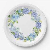 Lichtblauwe Hortensia Bloemen Bruiloft Feest Papieren Bordje (Voorkant)