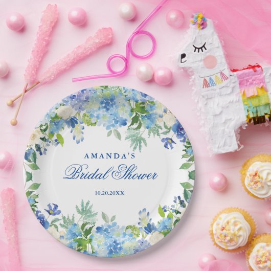 Lichtblauwe Hortensia Bruidsbruiloft Papieren Bordje (Feest)