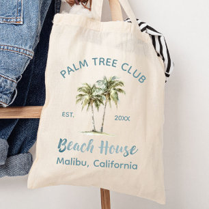 Lichtblauwe Houten Palmboom Moderne Strandhuis Tote Bag