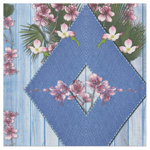 Lichtblauwe houten textuur blauw ribbelen & bloeme stof