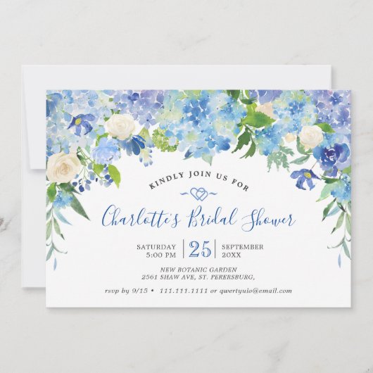 Lichtblauwe Hydrangea Bruiloft Feest Kaart (Voorkant)
