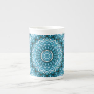 Lichtblauwe Kaleidoscoop / Mandala Porselein Kop