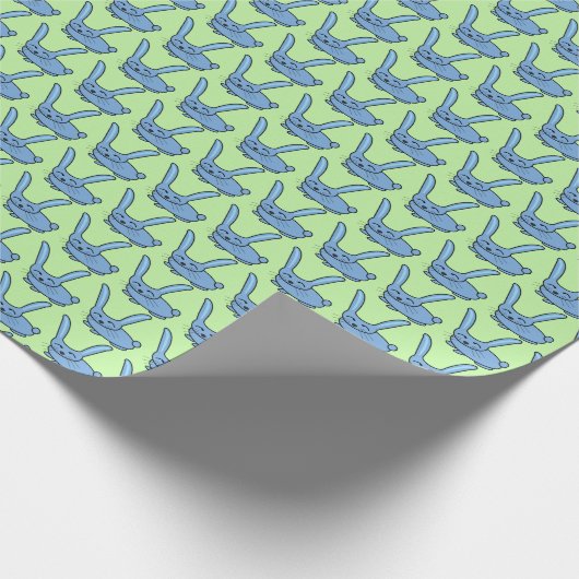 Lichtblauwe konijn cadeaupapier (Hoek)