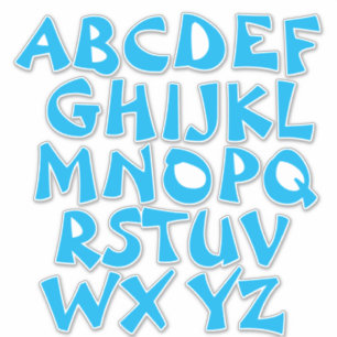 Lichtblauwe letters Wit Alfabet Muur Sticker