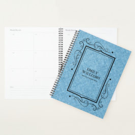 Lichtblauwe linnen textuur zwart Lijst Planner