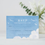 Lichtblauwe lucht Waterverf bruiloft uitnodiging R (Staand voorkant)