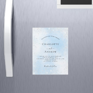 Lichtblauwe lucht zilveren glitter luxe bruiloft magnetische uitnodiging