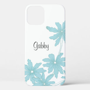 Lichtblauwe Madeliefjes op Wit iPhone 12 Hoesje