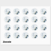 Lichtblauwe marine bloemen bruiloft ronde sticker (Vel)